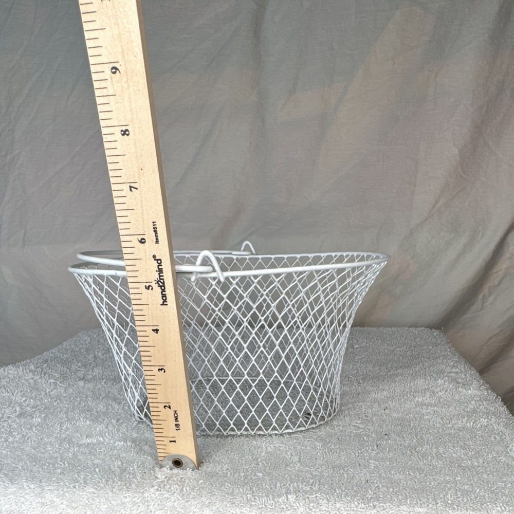 White Round Metal Wire Mesh Storage Basket w/ Handle